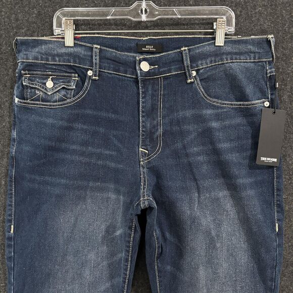 True Religion Bill Relaxed Jeans Men's 36x33.5 Dark Wash SN Flap Bootcut - Picture 2 of 15